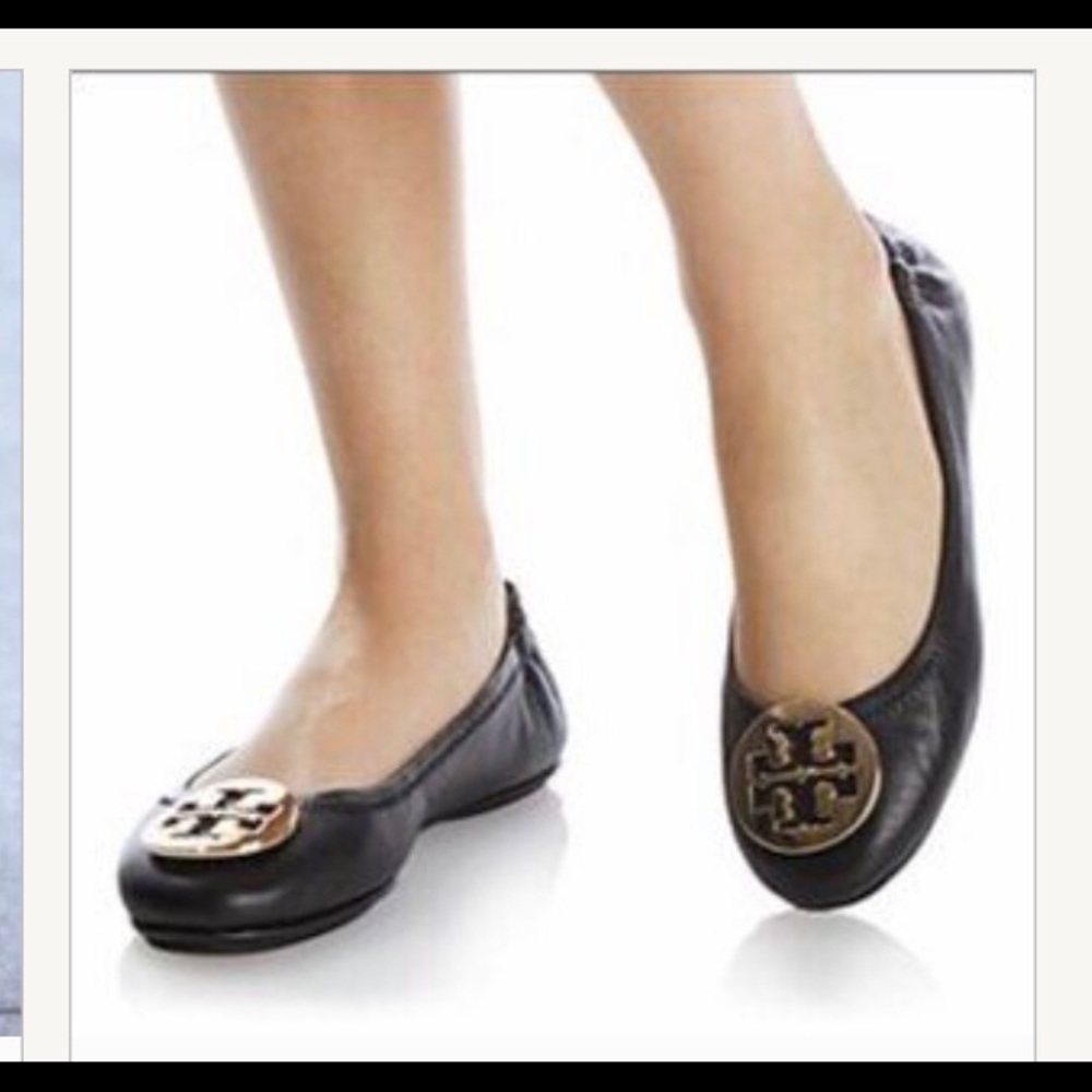 Tory Burch Reva Leather Ballet Flats 8-M Black